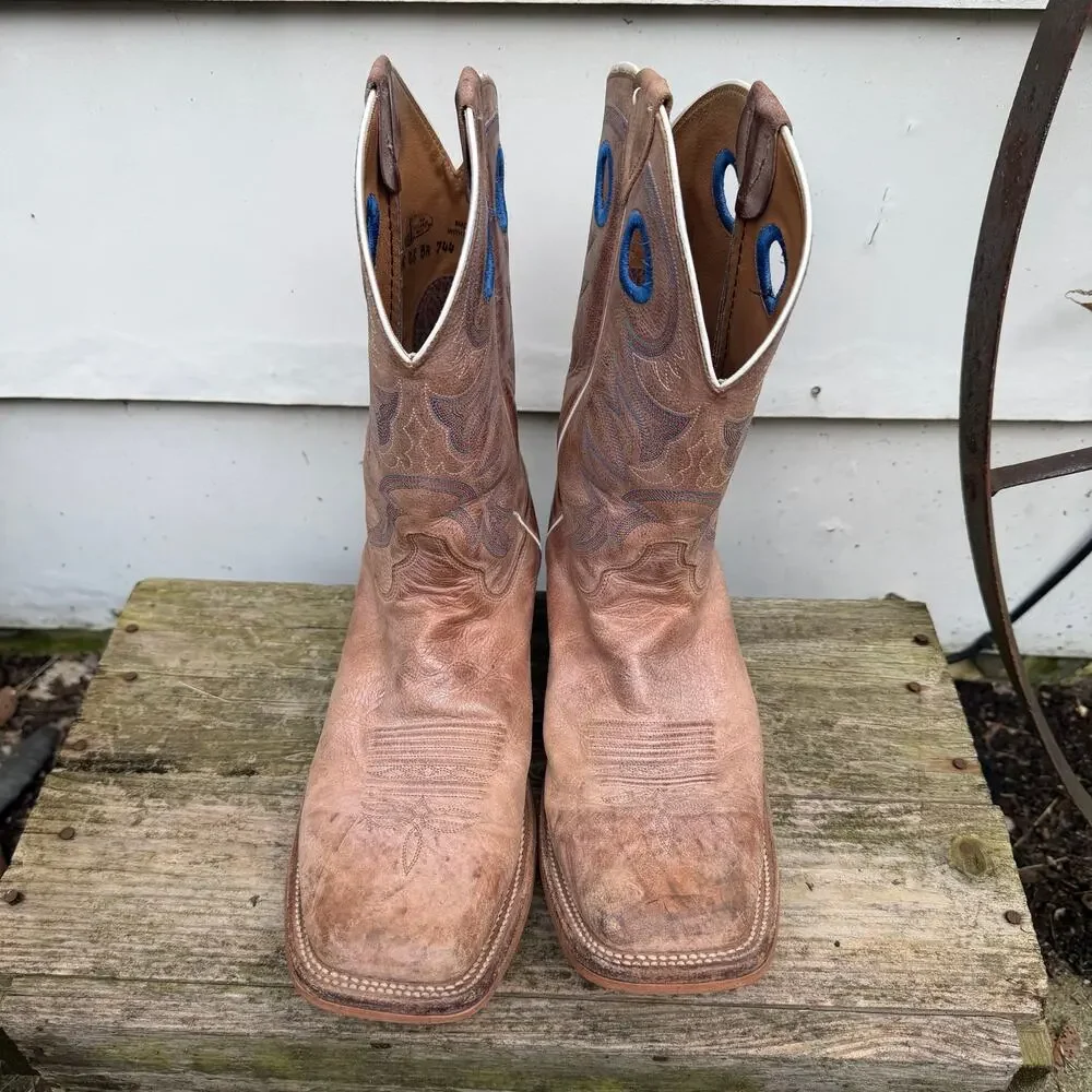 Justin 10 1/2 EE Bent Rail Caddo Beige Western Wide Square Toe Cowboy Boot BR744